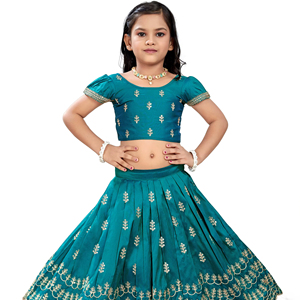 Shoryam - Lehenga Choli Bordado Azul Rama para Niñas, Vestido Étnico con Borde Festoneado para Bodas, Fiestas y Eventos Festivos - Product Image 1