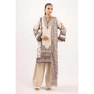 Conjunto de 3 piezas de Salwar Kameez Anarkali con estampado Jacquard, Dupatta con rayas Zari, algodón elástico informal para mujer - SP-52085 - Product Image 3