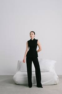 กางเกงขากว้าง SIKA สีดําลําลองพร้อมกระเป๋าซิปกางเกงผู้หญิงขาตรงสบายผ้าโพลีเอสเตอร์อะซิเตทคุณภาพ - Product Image 6