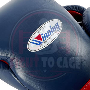 Gants de boxe en cuir de conception OEM à lacets, prix de gros, couleur rouge marine, amortissants, légers, durables, pour la lutte - Product Image 5