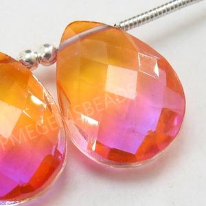 Cuentas facetadas de cuarzo en forma de lágrima de Color Bio Premium hechas a mano, doblete, cristal Bio, patrón de corazón, joyería de cristal suelto inspirada en la naturaleza - Product Image 1