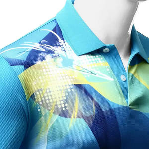 Polo de Rendimiento para Hombre |   Impresión por sublimación floral abstracta en azul cian y azul real |   Camiseta Deportiva Transpirable que Absorbe la Humedad - Product Image 3