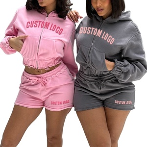 À la mode femmes sweat à capuche et ensemble court été deux pièces tenue Gym survêtement vêtements de détente tenue décontracté Streetwear Co Ord vêtements - Product Image 1