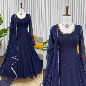 Elegante Conjunto de Salwar Kameez de Poliéster hasta el Suelo de D FASHION GURU, Diseño de Diseñador, Adorno de Piedras Hecho a Mano, Secado Rápido, Estilo Fluido - Product Image 4