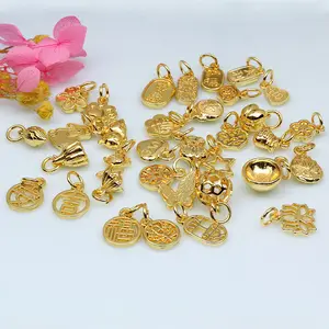 JS1661 Tiny Little Mini 14k 18k Gold Plated Chinese Words Good Fortune Healthy Lotus Cat Lucky Charms for DIY Jewelry Making