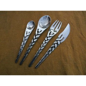 Couverts de créateur en argent antique poli avec poignée en forme de nœud tressé complet Guangzhou Couteau à dessert italien Fourchette Cuillère - Product Image 2
