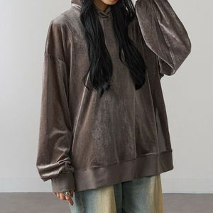 Sweat à capuche décontracté à épaules tombantes en tissu doux / velours, confortable, moderne, coupe décontractée, pour femmes, prix de gros, prix bas, 2026 - Product Image 4