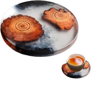 Handcrafted Modern Blue Resin And Oak Wood <b>Coasters</b> With Gold Flakes Square <b>Drink</b> <b>Coaster</b> Set For Home Decor And Gifts - Product Image 3