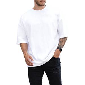Oversized Baggy <b>T</b> <b>Shirts</b> 100% Cotton Anti-Wrinkle Stand Collar Plain Dyed New Style Wholesale Cheap <b>White</b> - Product Image 1