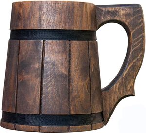 Chope à bière Viking de style médiéval durable en bois fait à la main rétro tasse brune chope à bière en chêne sculpture sur bois chope à bière en bois - Product Image 2