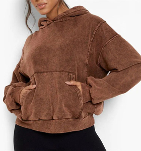 Sudadera con Capucha para Mujer, Estilo Casual, Lavado Ácido, Colores Sólidos, Manga Larga, Corte Holgado, Tejido de Punto para Invierno - Product Image 3