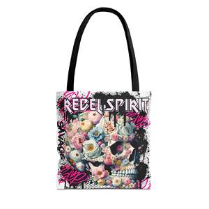 Borsa tote con teschio floreale, grande capacità, resistente, in pelle PU, chiusura con cerniera, ricamo con lettere, colore unico - Product Image 1