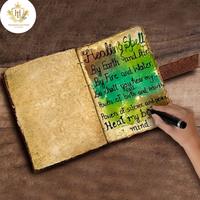 Carnet de croquis vintage fait main Al-Amir en cuir, reliure thermique, papier à bords festonnés, 120 feuilles - Unique