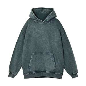Vente en gros 400GSM Pull à capuche unisexe Stone Washed Thick Warm French Terry OEM Acid Washed Vintage Fleece Winter Embroidered - Product Image 3