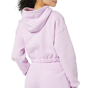 2025 Breathable Polyester Cotton <b>Fleece</b> Long Sleeve Hooded <b>Women</b> Custom Solid Pullover Crop <b>Top</b> Hoodie - Product Image 2