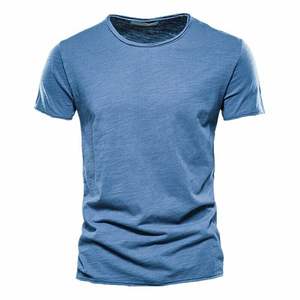 Camiseta de manga corta con cuello redondo liso para hombre, Camiseta básica de diseñador de moda de algodón 100% de estilo clásico - Product Image 6
