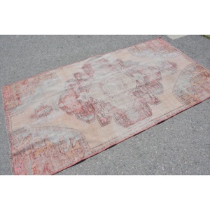 3.8x7.1 ft Vintage Rug, Turkish Area Rug, <b>Red</b> Bordered <b>Wool</b> Rug - Product Image 4