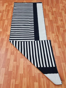 Handwoven <b>Kilim</b> Style Cotton Rug <b>Runner</b> Black White Abstract Pattern Anti-Slip Tufted for Home Entryway Hallway Use - Product Image 5