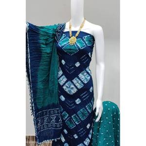Vestido Formal hasta la Rodilla con Cuello en V, Satén Bandhani Shibori, Ecológico, Transpirable, Antiestático, Diseño Bordado Simple, Lavable - Product Image 1