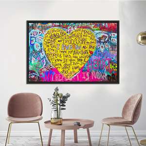 Printed Canvas Artwork: Banksy Style Bohemian Wall Decor,BLACK <b>FRAMED</b> CANVAS - Product Image 1