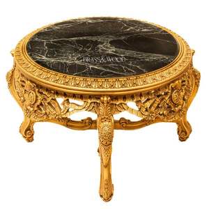 Mesa de entrada clásica de lujo con tablero de mármol negro y acabado dorado ornamentado - Product Image 2