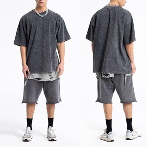 Haute qualité été vêtements de rue hommes ensembles jumeaux dernier lavage à l'acide t-shirt Shorts Design coton grande taille correspondant - Product Image 2