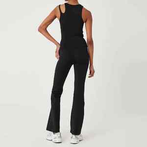 OEM Custom 2-Piece Yoga Set Cut-Out Shoulder Tank Top & <b>Flared</b> <b>Leggings</b> for Women - Product Image 2