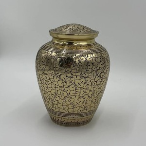 โกศสำหรับเผาศพผู้ใหญ่ทำจากทองเหลืองสลักสีดำและสีทองสำหรับขี้เถ้าของมนุษย์แถมถุงกำมะหยี่ฟรี - Product Image 2