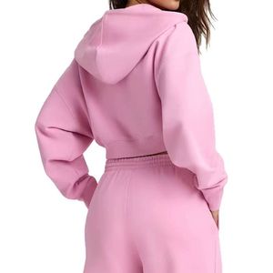 Women's Hooded Cropped Terry Pullover Jacket Loose Fit Long Puff Sleeves Winter Sports Sweatshirt for Yoga & Gym - Product Image 2