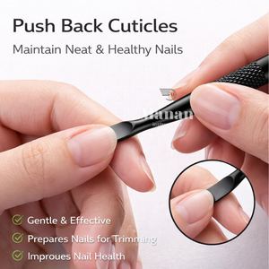 Ensemble de repousse-cuticules noir mat de haute qualité, 3 pièces, en acier inoxydable, nettoyeur de préparation des ongles, double extrémité, réutilisable, outil de manucure, usine OEM - Product Image 5