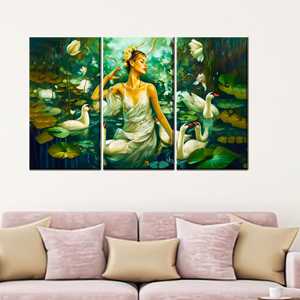 Póster impreso en lienzo: Impresión artística de una mujer nadando con cisnes, 3P: Enmarcado tipo galería - Product Image 1