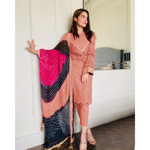 Mesdames Kameez Shalwar New Trendy Summer Lawn Dress Broderie A-Line Party Wear Straight Shalwar Kameez Low quantité minimale de commande Natural - Product Image 4