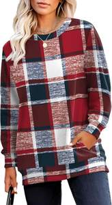 Red Blue Crewneck Fall Women's Solid Long Sleeve Sweatshirts with <b>3D</b> Embroidery Front Design Trendy Pullover Tops - Product Image 3