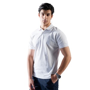 Logo de marque personnalisé blanc aiguille goutte polo pour hommes classique style vieil argent 100% coton uni gaufré tricot polo décontracté t-shirt - Product Image 1