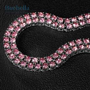Venta caliente 925 Plata 14K Chapado en oro blanco 5mm Moissanite Diamond Pink Tennis Chain para hombres - Product Image 2