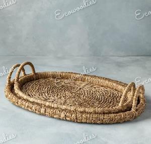 Panier en corde de jute marron écologique personnalisé plateau fabriqué à la main mignon stockage en bambou avec poignée paniers en corde de jute de coton - Product Image 3