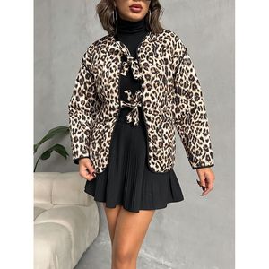 TOPSHOW Women's <b>Quilted</b> Front Tie Leopard Print Polyester <b>Jacket</b> for Wholesale - Stylish Outerwear - Product Image 4