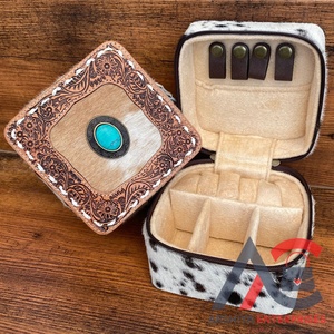 Gran oferta a granel, joyero de gran capacidad de cuero mecanizado a mano personalizado, caja de almacenamiento de piel de vaca, organizador, joyeros de viaje de lujo - Product Image 1