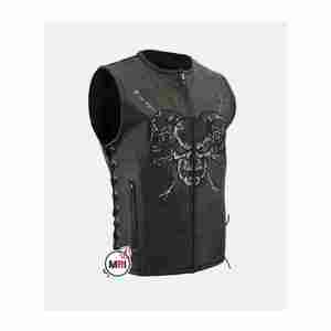 Gilet pour homme, veste de motard, veste de style hip-hop, veste en cuir, couleur unie, sans manches, veste en cuir - Product Image 4