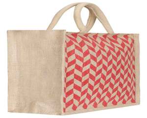 Lowell <b>Craft</b> Ready Stock Recycled Eco-Friendly Geometric Print Jute Tote <b>Bag</b> Zipper Closure Rope Handle (12"W X 14"H X 5"G) for - Product Image 1