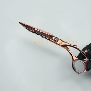 Ciseaux de coiffure professionnels en acier inoxydable, rose gold, manche en caoutchouc, pour droitiers, haute qualité - Product Image 3