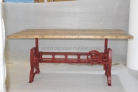 Offre Spéciale 2024 Design industriel Base de table à manivelle Base en fonte et pieds de table en bois de manguier pour tables à manger