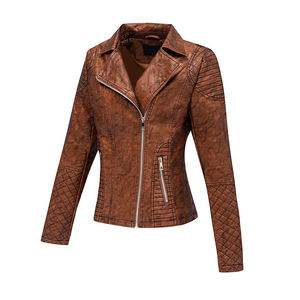Veste de motard marron en cuir véritable pour femmes matelassée Slim Fit Moto manteau fermeture éclair avant Chic à manches longues vêtements d'extérieur d'hiver - Product Image 1