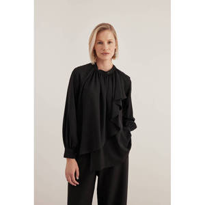 Blusa de Gasa Floral con Cuello con Volantes Decorados para Mujer, Oficina, Primavera - Product Image 3