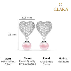 Boucles d'oreilles pendantes en forme de cœur en perles roses argentées, accessoire de bijouterie élégant et tendance - Product Image 5