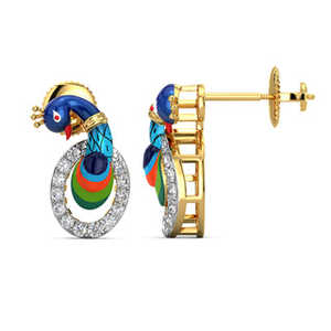 Pendientes de diamantes de pavo real de oro amarillo Diseño elegante de pavo real cantando - Product Image 4