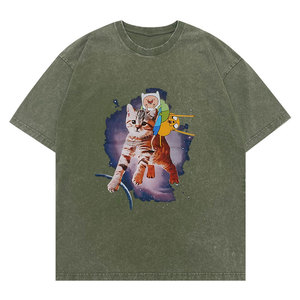 Camiseta <span class=keywords><strong>de</strong></span> tiempo <span class=keywords><strong>de</strong></span> <span class=keywords><strong>aventura</strong></span> <span class=keywords><strong>de</strong></span> Estilo Vintage Camiseta <span class=keywords><strong>de</strong></span> dibujos animados <span class=keywords><strong>de</strong></span> Finn y <span class=keywords><strong>Jake</strong></span> Space Cat con gráfico lavado unisex - Product Image 4