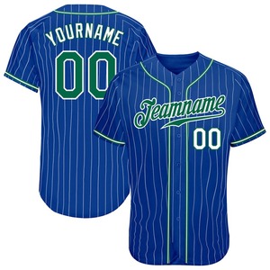 Meilleures ventes Vêtements d'équipe personnalisés Maillot de baseball authentique Kelly Green-White à fines rayures blanc royal personnalisé - Product Image 1