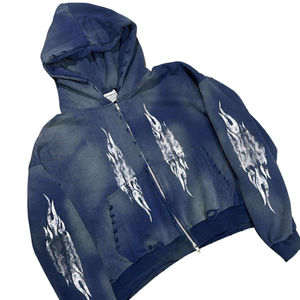 Sudaderas con capucha con cremallera y logotipo personalizado de alta calidad de peso pesado Sun Faded Distress Screen Print estilo de invierno sudaderas con cremallera cómodas - Product Image 2