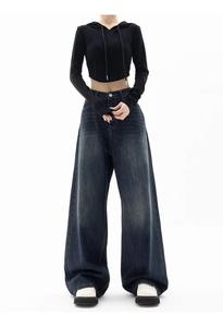 High Quality Oversized Washed Denim Pants Customize 100% Cotton <b>Baggy</b> Pants 2025 Stylish Breathable <b>Women's</b> Pants - Product Image 4